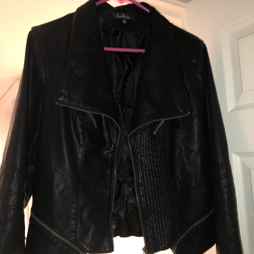 Lulu’s black, faux leather moto jacket